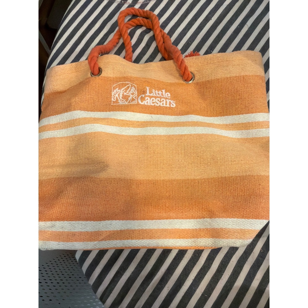 Little Caesars Orange White Striped Beach Tote Bag Rope Handle Promotional Logo